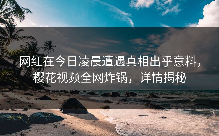网红在今日凌晨遭遇真相出乎意料，樱花视频全网炸锅，详情揭秘