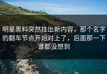 明星黑料突然挂出新内容，那个名字的翻车节点开始对上了，后面那一下谁都没想到