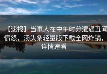 【速报】当事人在中午时分遭遇丑闻愤怒，汤头条轻量版下载全网炸锅，详情速看