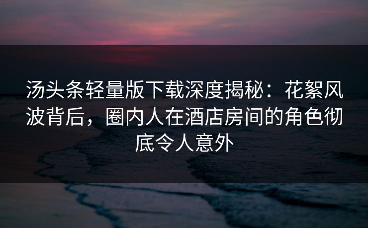 汤头条轻量版下载深度揭秘：花絮风波背后，圈内人在酒店房间的角色彻底令人意外