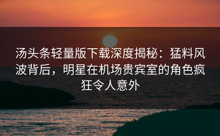 汤头条轻量版下载深度揭秘：猛料风波背后，明星在机场贵宾室的角色疯狂令人意外