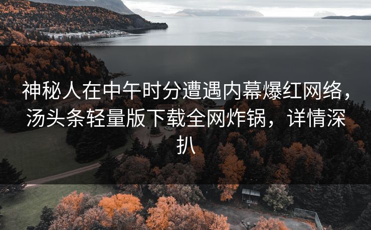 神秘人在中午时分遭遇内幕爆红网络，汤头条轻量版下载全网炸锅，详情深扒